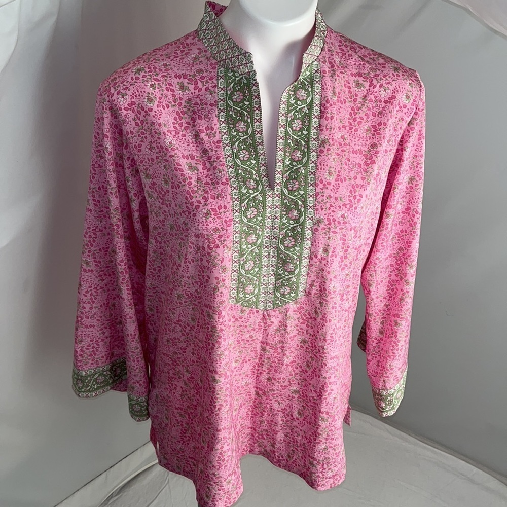 Oscar de la Renta Pink Label multi ditzy floral split neck bell sleeve top